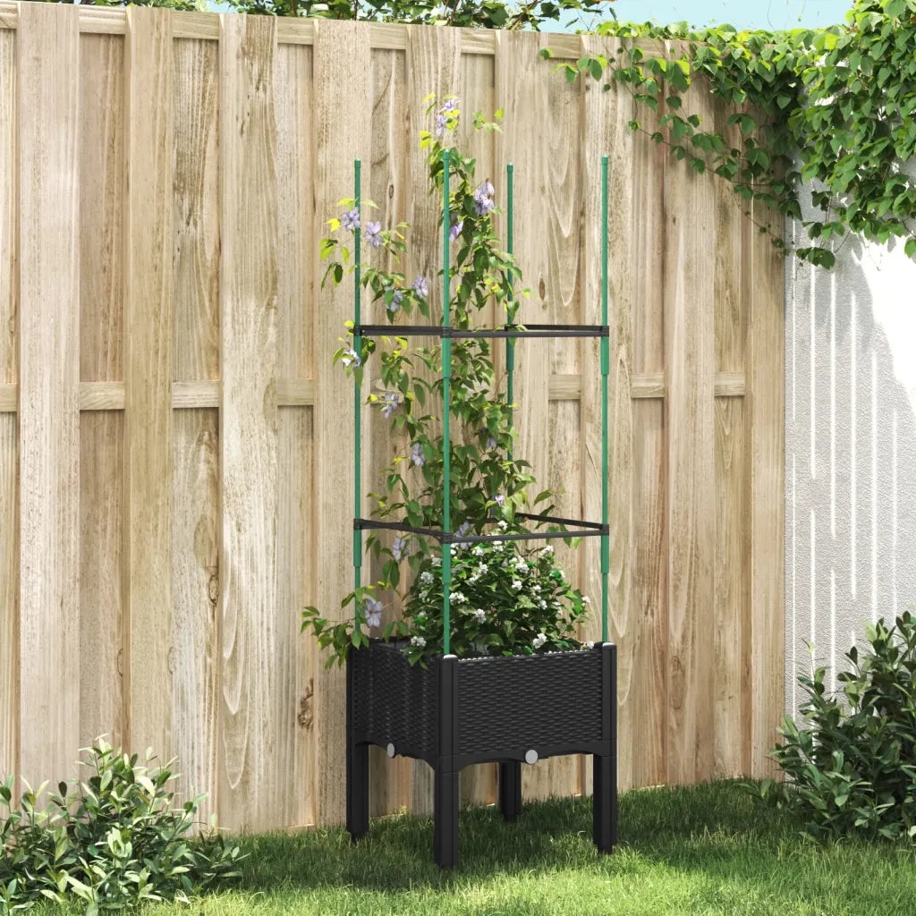 Fioriera da giardino con traliccio-Vaso da Esterno-Vaso con Griglia Nera 40x40x142,5 cm in PP