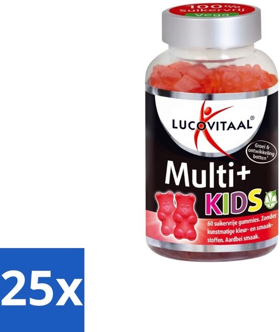25 x Gummies Multi+ per Bambini Fragole - 60 Gomme - Multivitamine Gomme per Bambini - Vitamina C per Bambini - Vitamina D per Bambini - Vitamina B12 per Bambini - Gomme Senza Zucchero