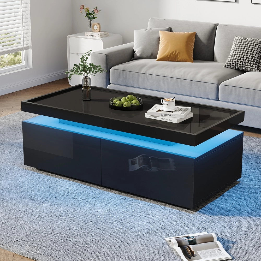 Tavolino da Caff¨¨ con LED e Cassetti ¨C MINIMAL ¨C Nero Lucido, Moderno, 95x45x35