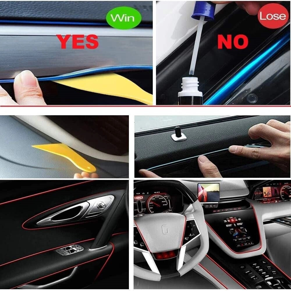 Trade Shop - Striscia Strip Led Per Interni Auto A 12v Fibra Ottica Luce Decorativa Atmosfera - Ghiaccio   -3 Mt   -