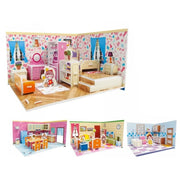 Trade Shop - Kit 12pz Puzzle 3d Forma Stanze Casa In Miniatura Per Bambini Costruzione Fai Da Te 32397 -