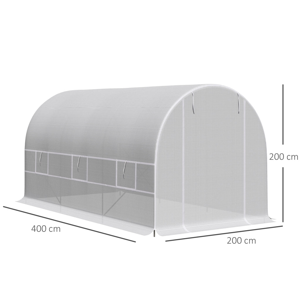 Serra tunnel da giardino 8m2 ¨C Xylo ¨C con porta e 6 finestre, PE 140g/m2, 400x200x200cm bianco
