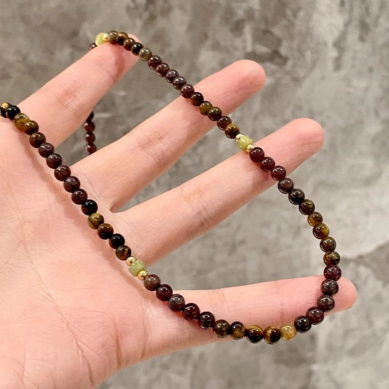 Collana vintage con perline di granato, collana con pietra naturale marrone Maillard, regalo di Natale o compleanno.