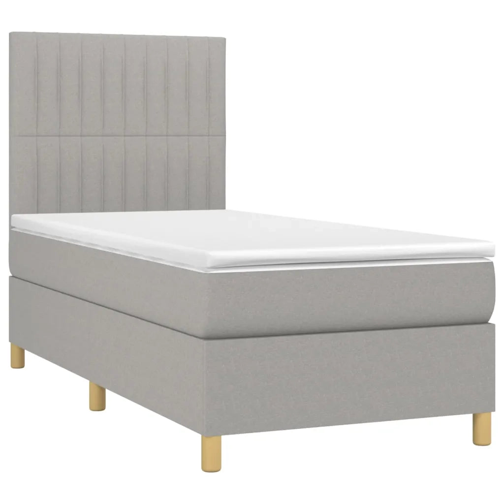 Letto singolo | Letto per adulti | Letto a Molle Materasso e LED Grigio Chiaro 90x200 cm Tessuto