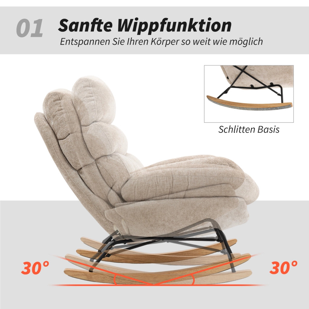 Poltrona Dondolo Imbottita con Gambe in Metallo e Pattini in Legno ¨C zephmum ¨C Cremewei?