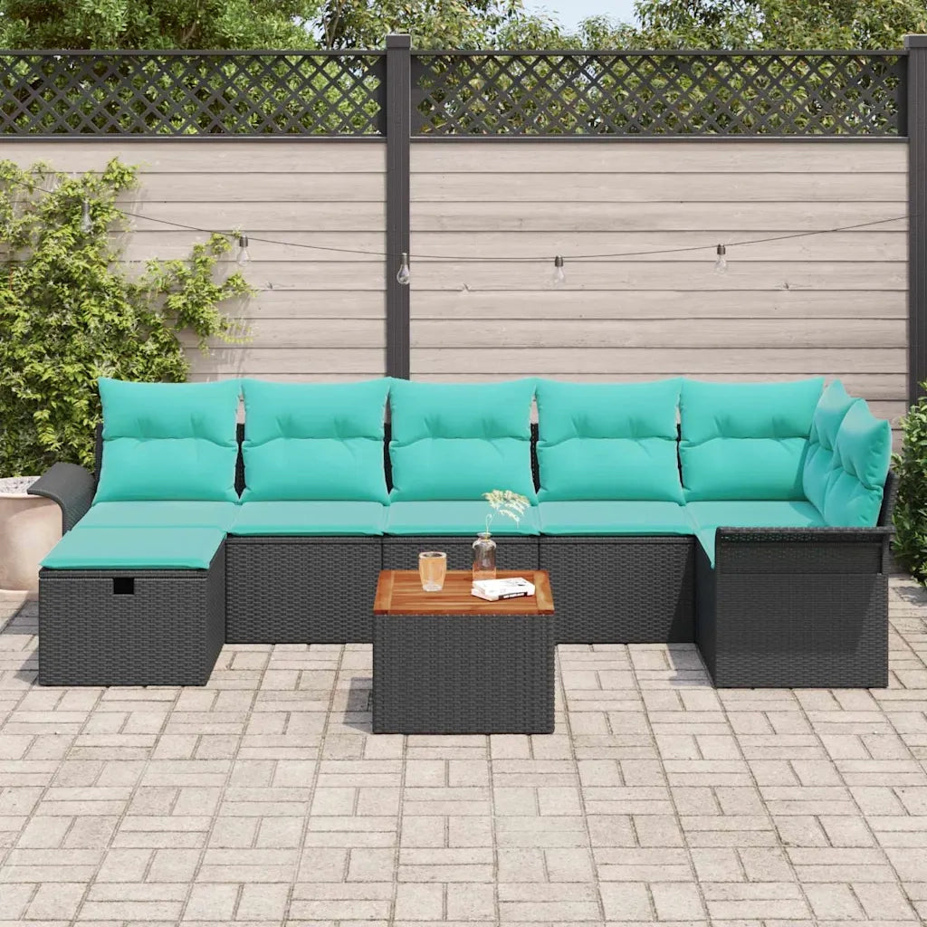 Set Divano da Giardino con cuscino 8 pcs Nero Poly Rattan 3360798