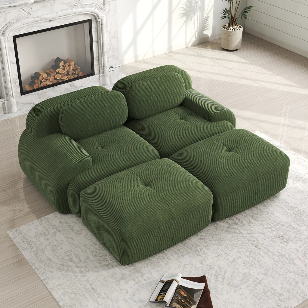 Divano angolare modulare a 2 posti - con braccioli ergonomici e base antiscivolo - in corduroy verde