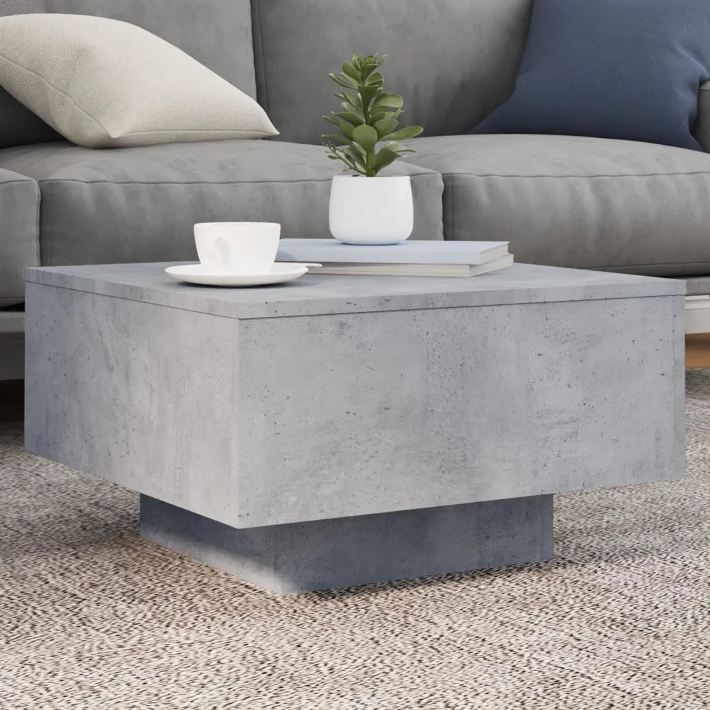 Tavolino da Soggiorno con Luci LED-Tavolino da Salotto-Tavolo Grigio Cemento 55x55x31 cm