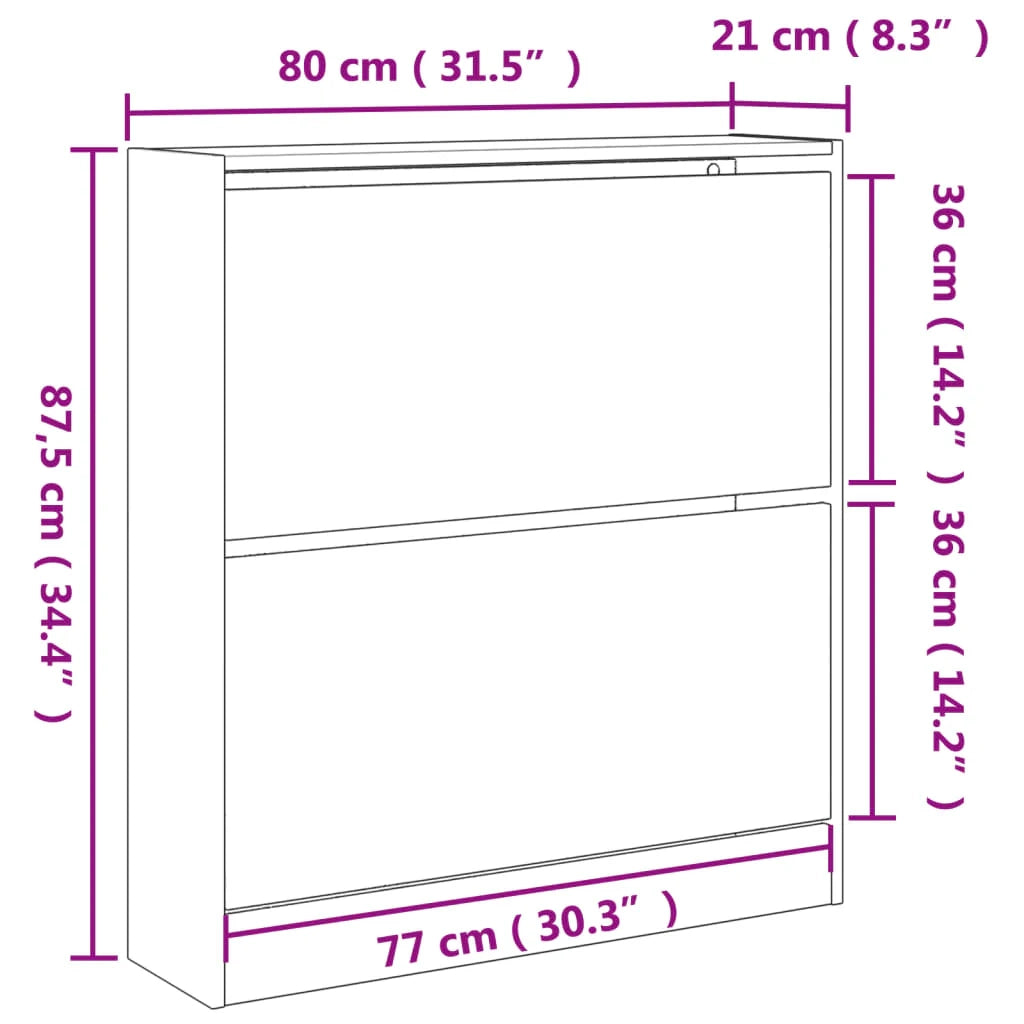 Scarpiera mobile contenitore per scarpe mobile per ingresso/corridoio/soggiorno finitura Sonoma 80 x 21 x 87,5 cm legno ingegnerizzato grigio 02_0022096