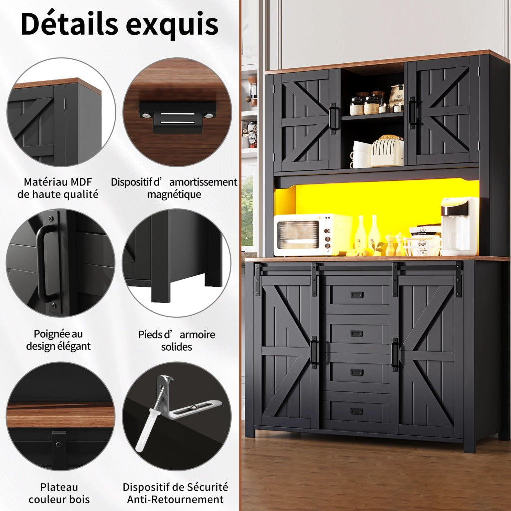 Mobile Cucina Alto con Ante Scorrevoli e LED ¨C MINIMAL ¨C Nero/Bianco, 115x40x174,7 cm