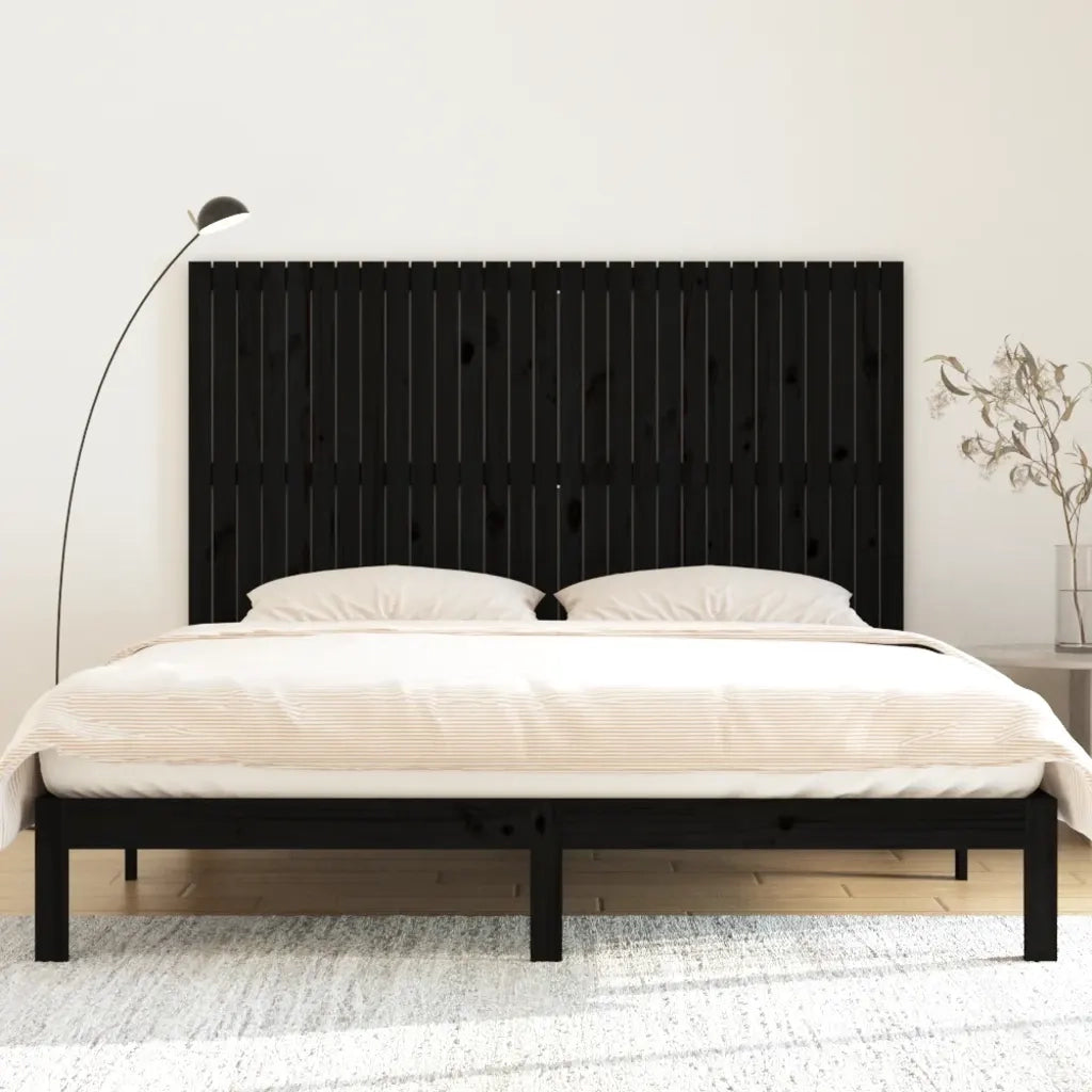 Testiera | Testata da Parete Nera 185x3x110 cm in Legno Massello di Pino