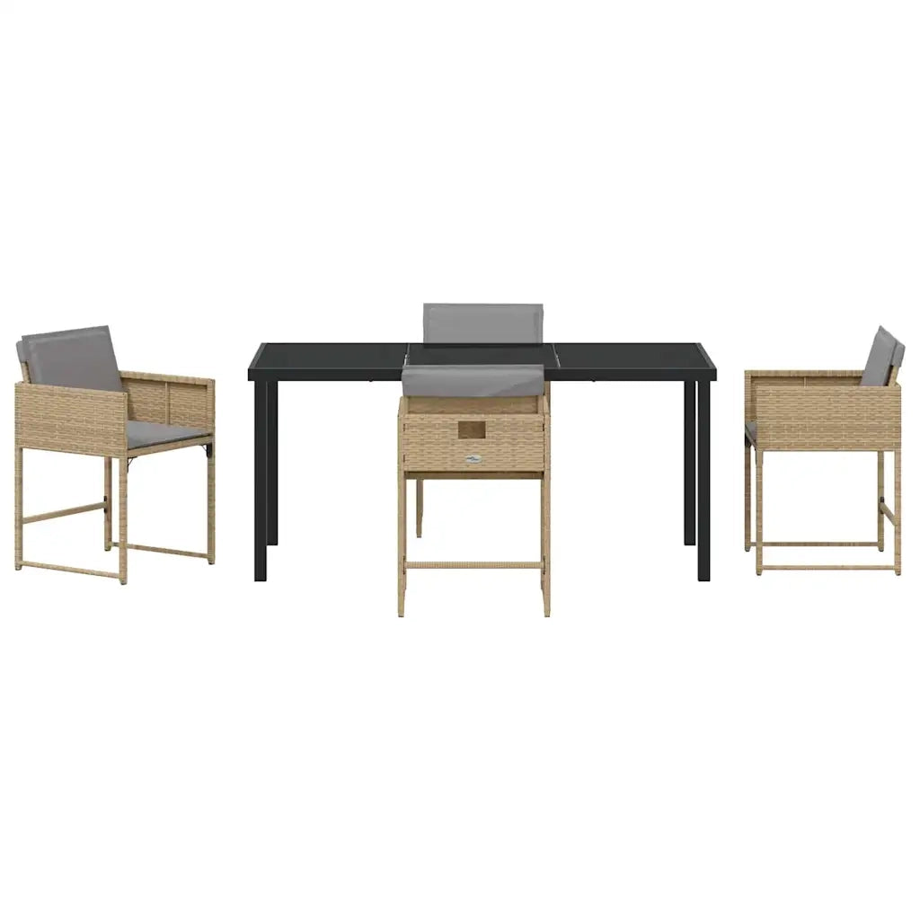 Set da Pranzo per Giardino con cuscino 5 pcs Beige polyrattan
