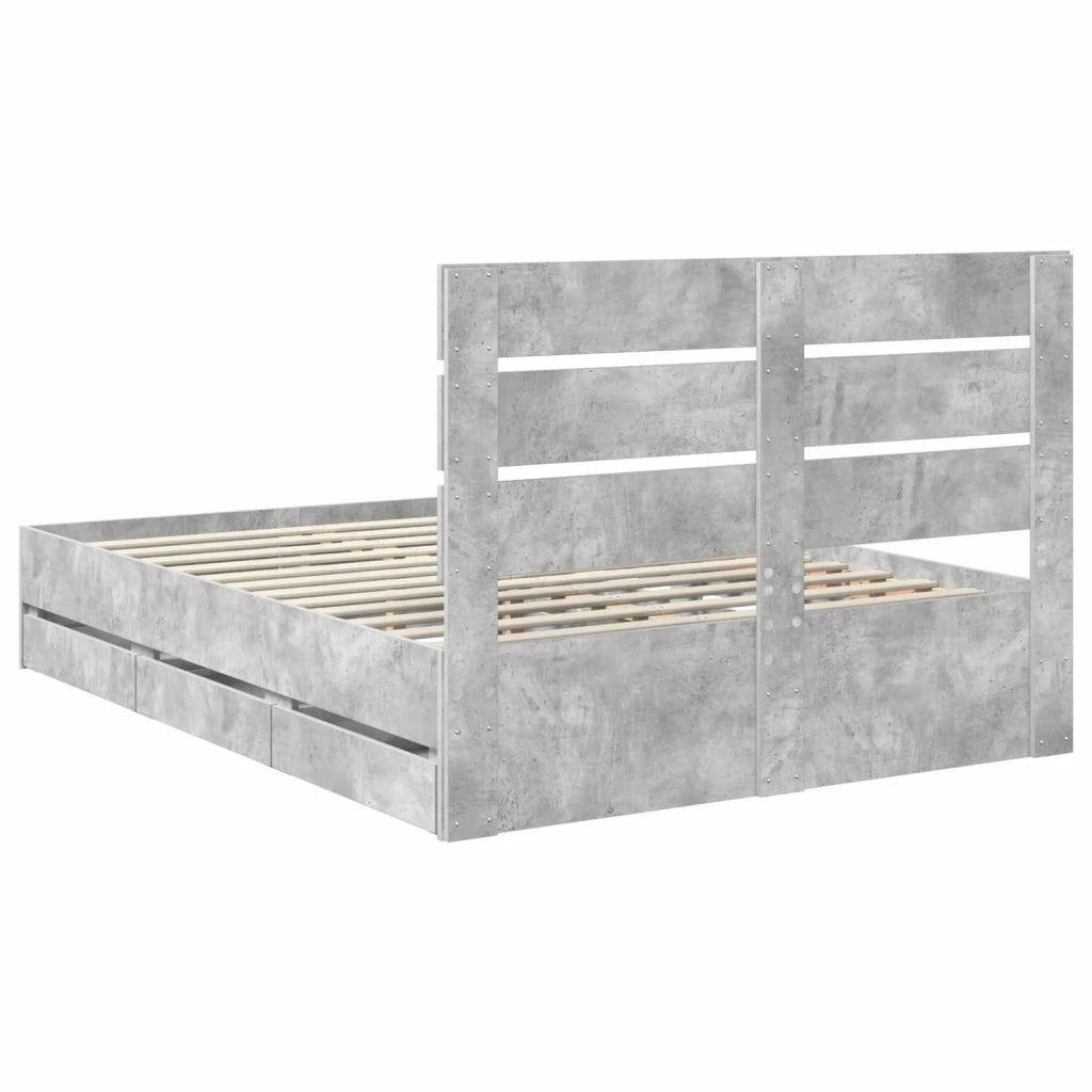 Struttura del letto con cassetto-Giroletto con contenitore-Rete del Letto Grigio cemento 140 x 200 cm 541016