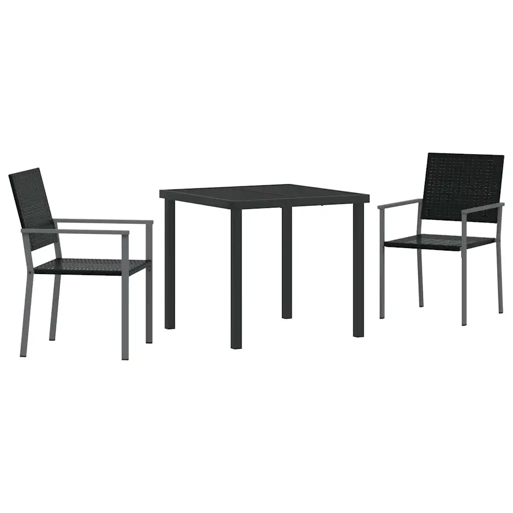 Set da Pranzo per Giardino 3 pcs Nero Rattan in PE