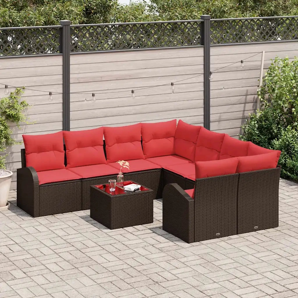 Set di divani 9 pcs Marrone e Rosso Poliestere 3345984