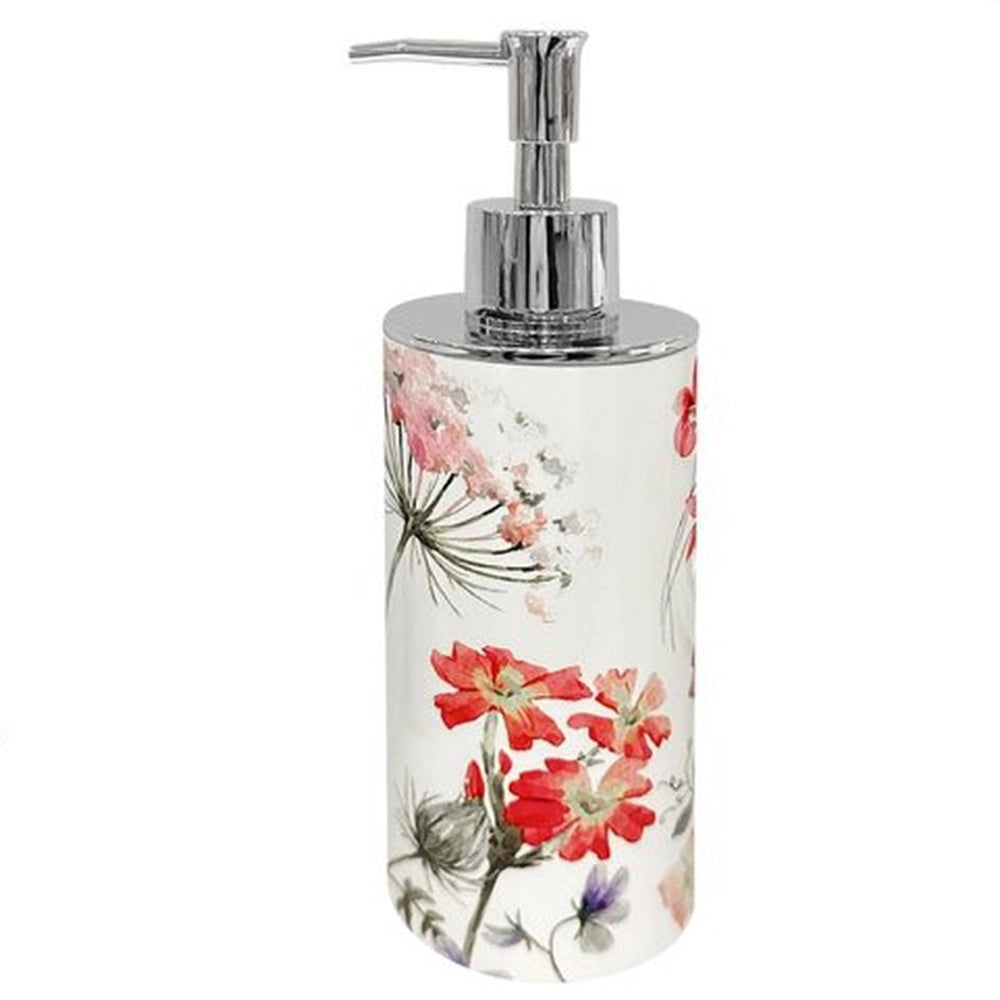 Trade Shop - Dispenser Porta Sapone Liquido Bianco Con Fiori Accessori Per Bagno Arredo 69922 -