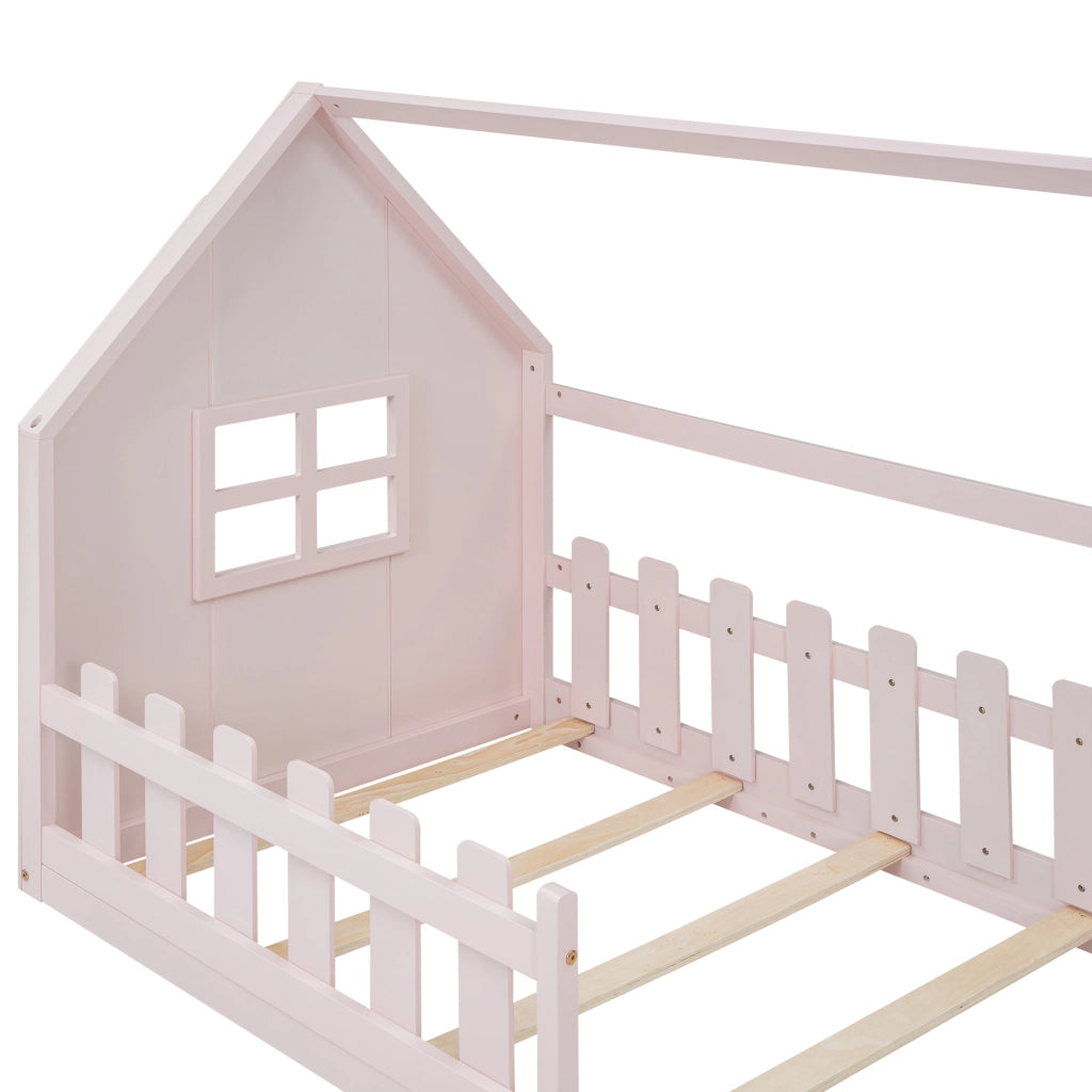 LETTO a casetta 90x200 cm in pino e MDF rosa