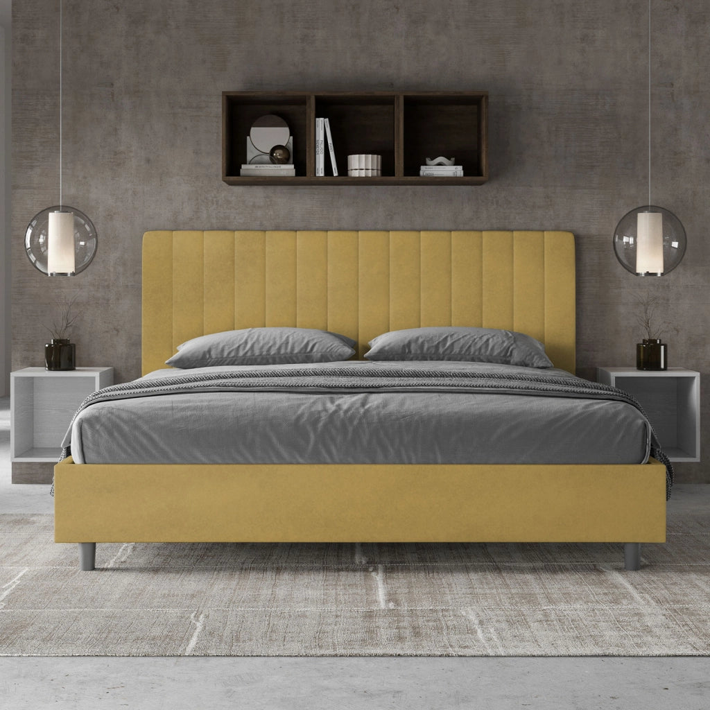 BS COM Letto matrimoniale king size con rete imbottito 190x190 microfibra ocra