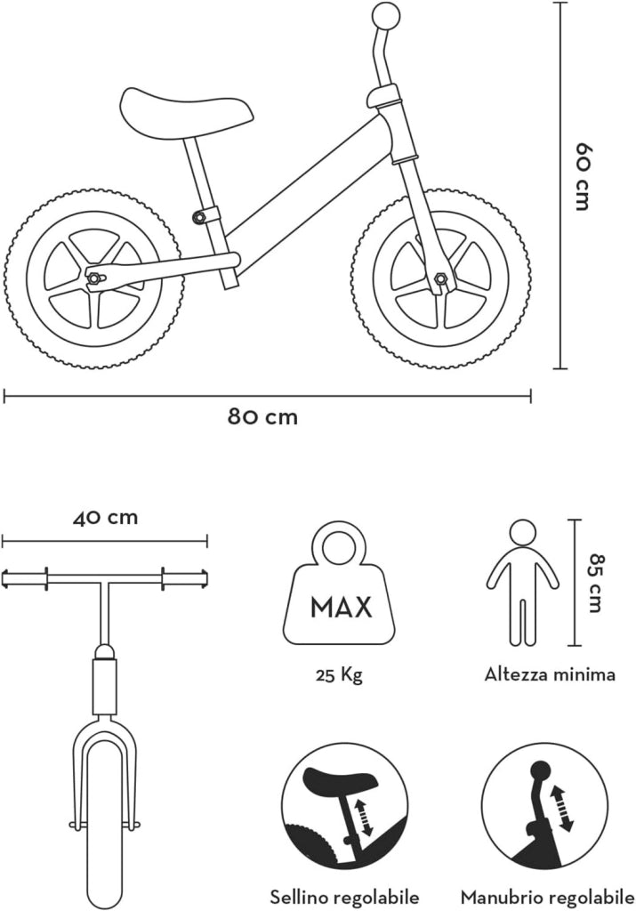 Bicicletta Senza Pedali Balance Bike per Bambini 10 Pollici 80x40x60 cm Sellino e Manubrio Regolabili Sport Rosa