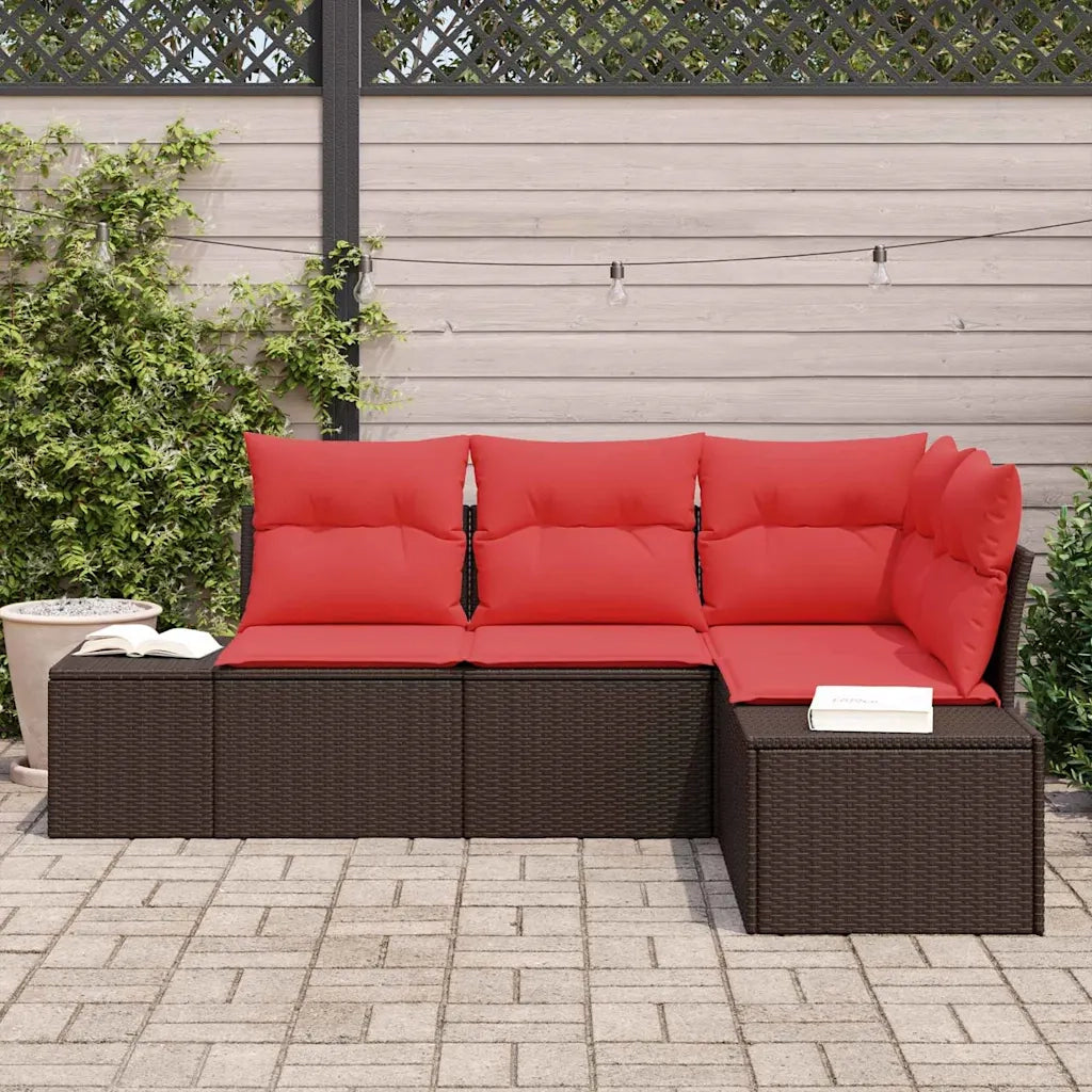 Set Divano da Giardino 4 pz Marrone e Rosso polyrattan 3355713