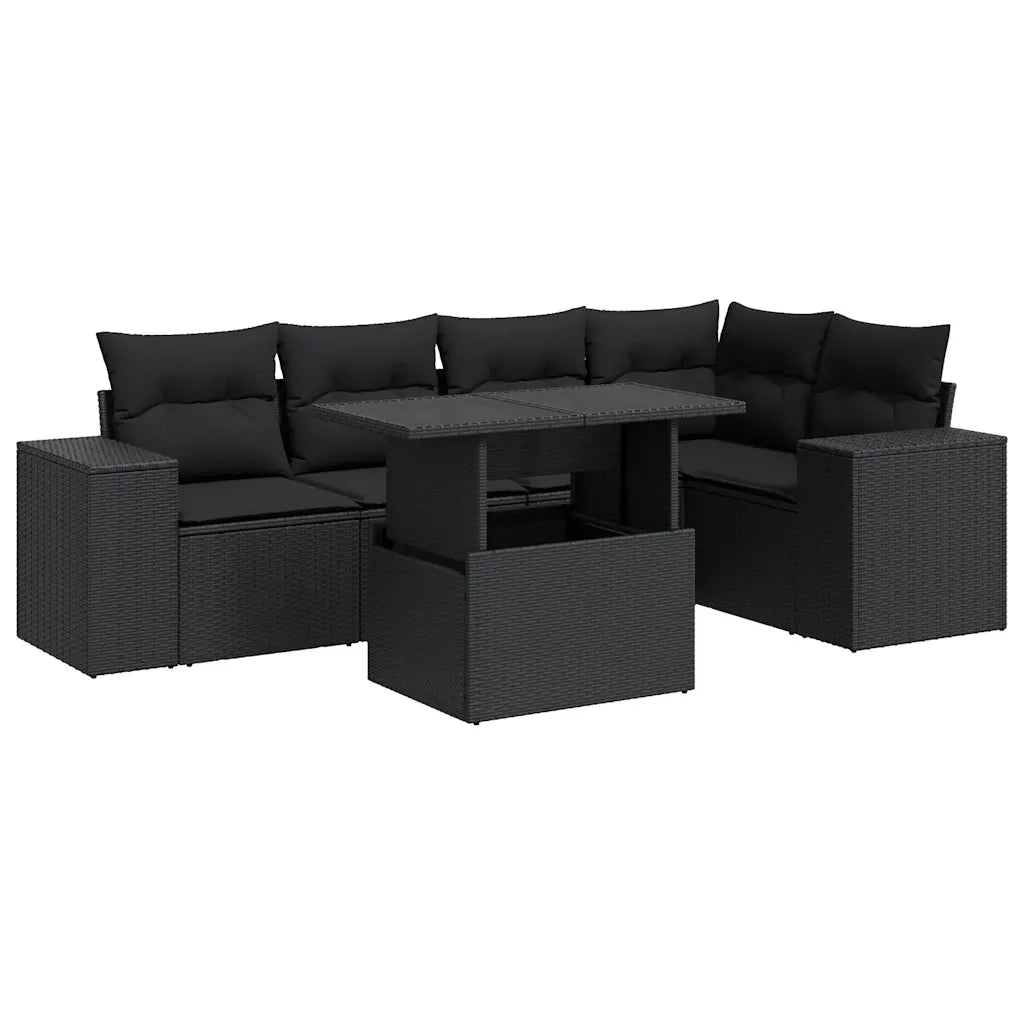 Set Divano da Giardino 6 pz con Cuscini Nero in Polyrattan 3326796