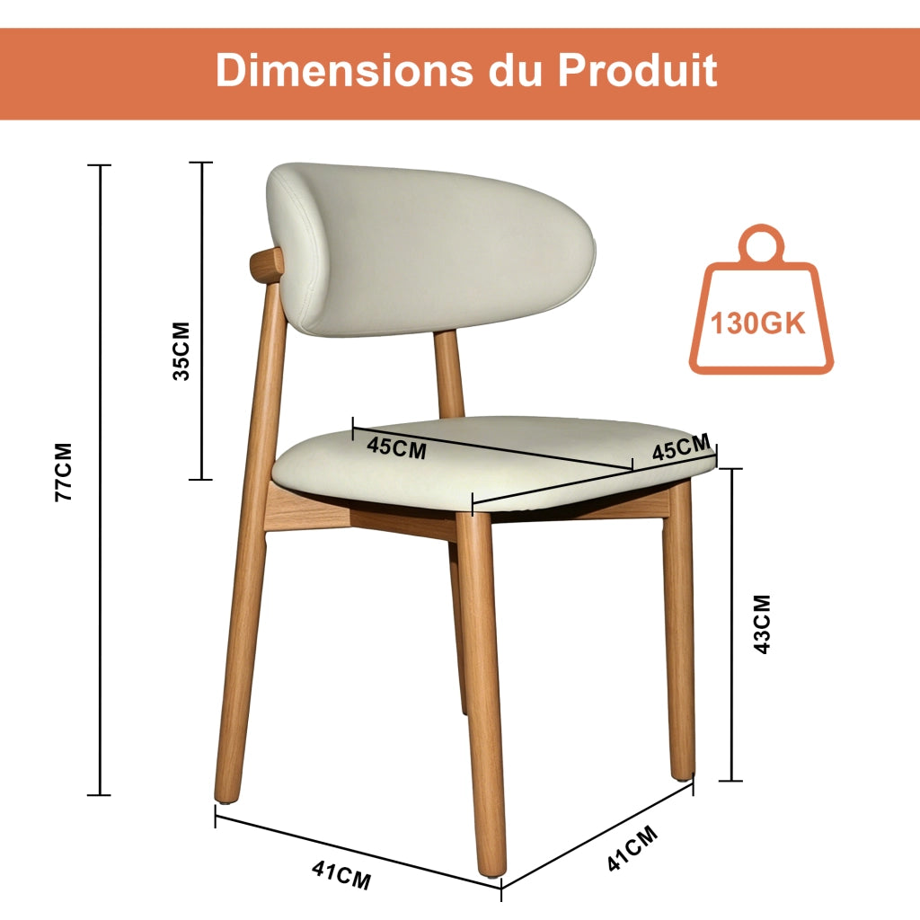 Sedie da pranzo in legno massello, set da 2 pezzi, schienale ergonomico, piedini antiscivolo, color beige e legno naturale