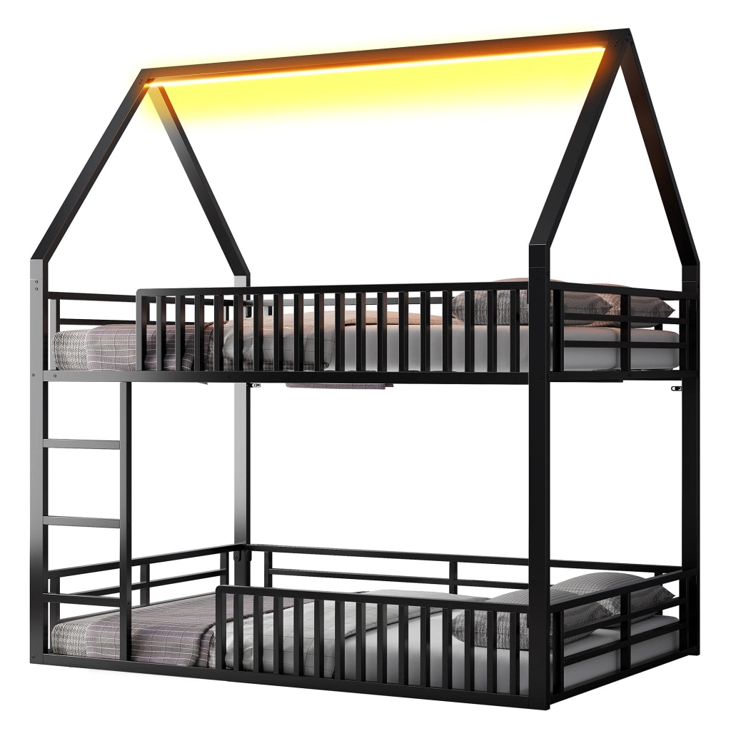 Letto a castello casa funzione recinzione led metallo 140x200 cm