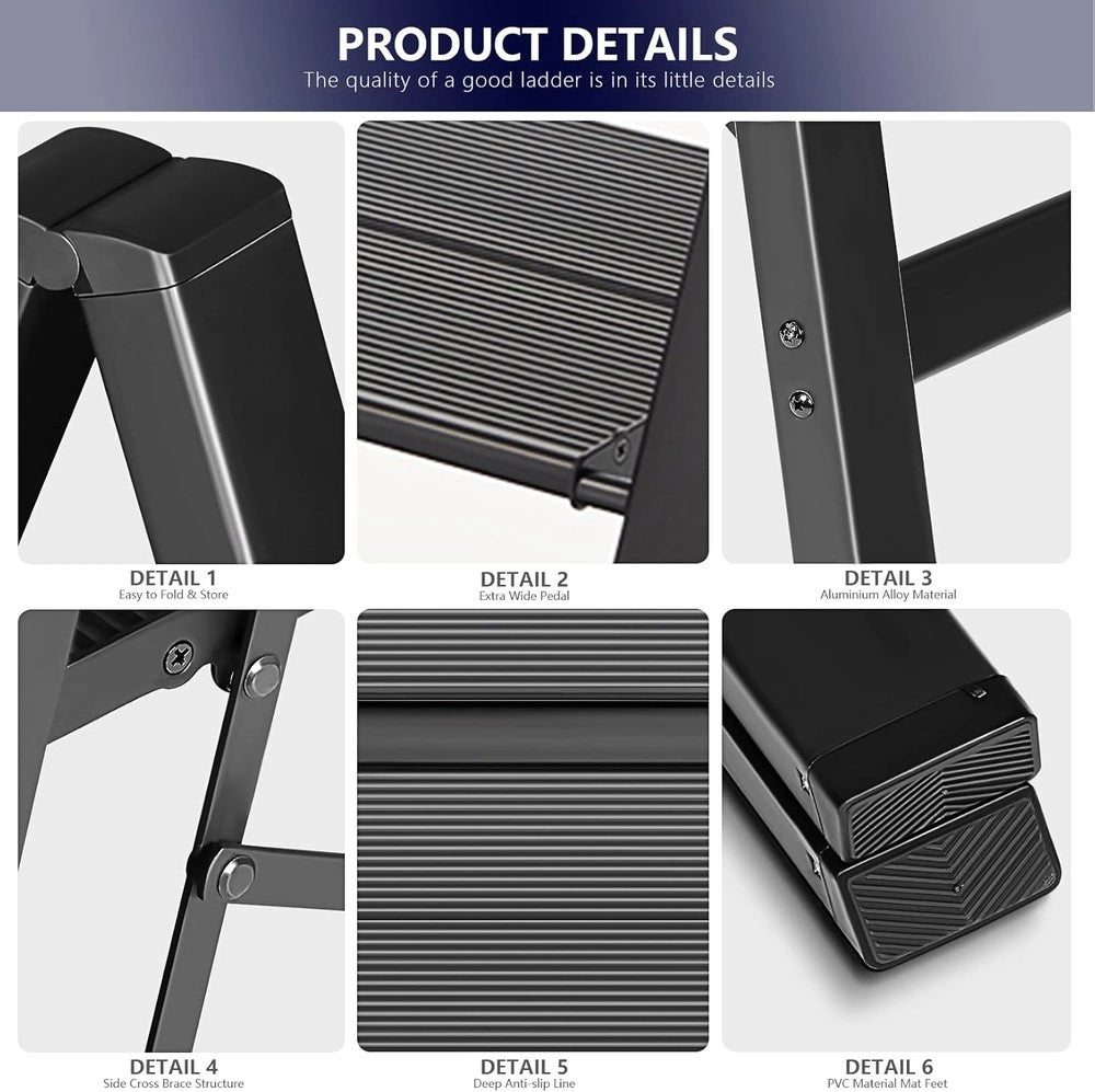 Scaletta Pieghevole 3 Gradini Antiscivolo Portatile ¨C Xylo ¨C Nero