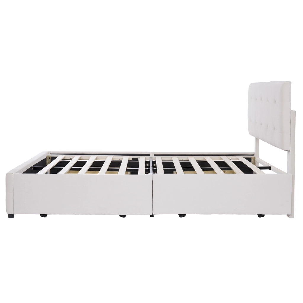 DESMIU Letto matrimoniale 140 × 200 cm 2 posti con 4 cassetti contenitori, senza materasso, in velluto, beige