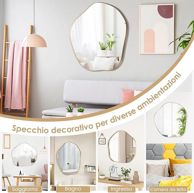 Specchio da Parete 75x70 cm, Specchio da Bagno a Forma Irregolare con Base Posteriore Premium, Specchio Decorativo per Soggiorno Ingresso Bagno (75 x 70 cm)