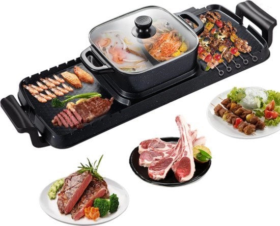 Griglia Elettrica Portatile Senza Fumo per BBQ Gourmet - Kit di Ricambio Antiaderente - Grill a Pala e Ciotola per Hot Pot