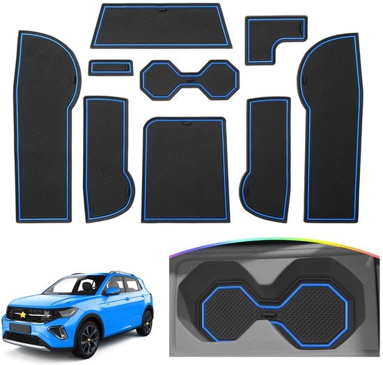 Materassini antiscivolo compatibili con V-W T-Cross 2018-2024, materassini in gomma per portiera (blu)