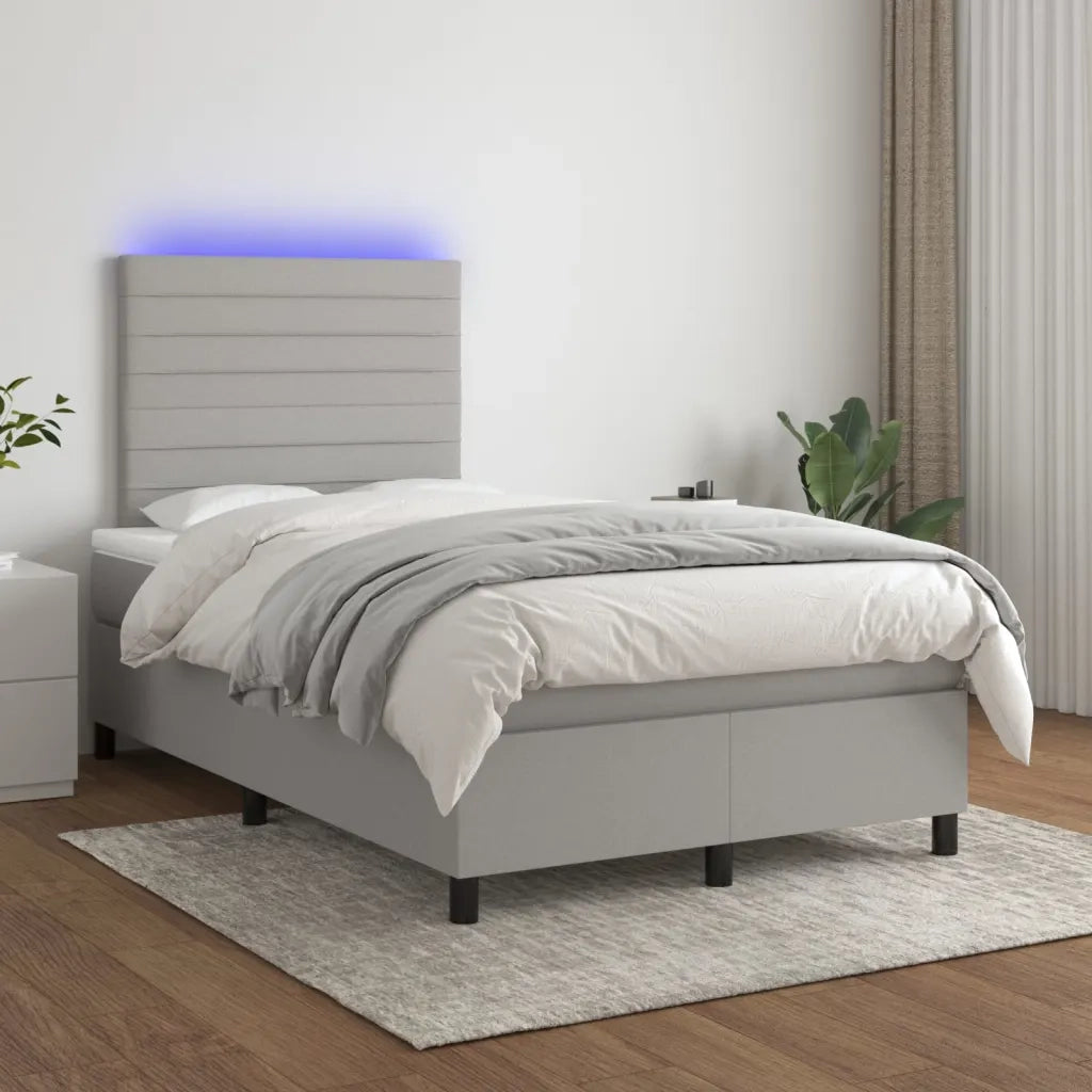 Letto a Molle Materasso e LED Grigio Chiaro 120x200 cm Tessuto 3134941