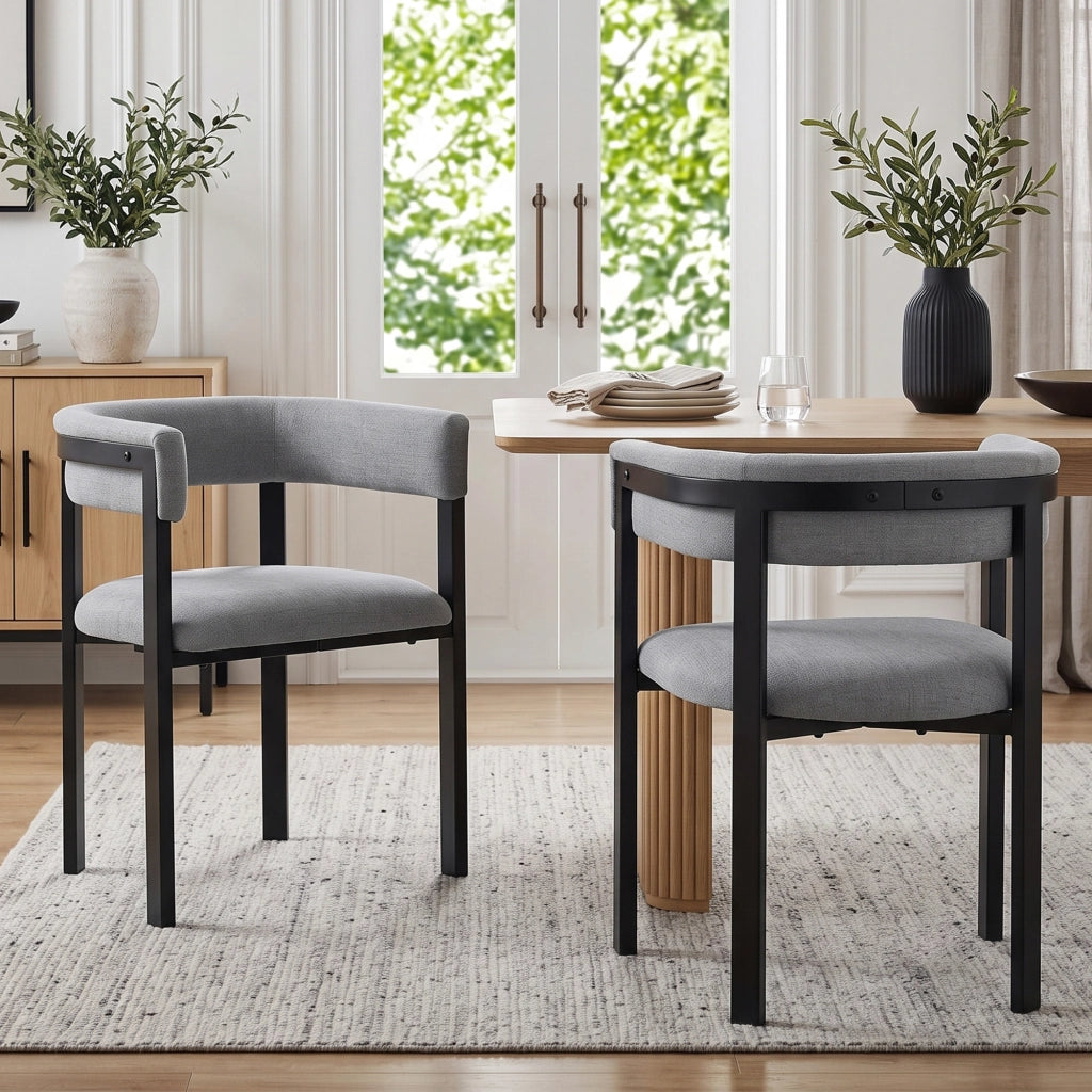 Sedia da pranzo Set da 6 con Schienale Semicircolare e Design Ergonomico in Ciniglia Grigio