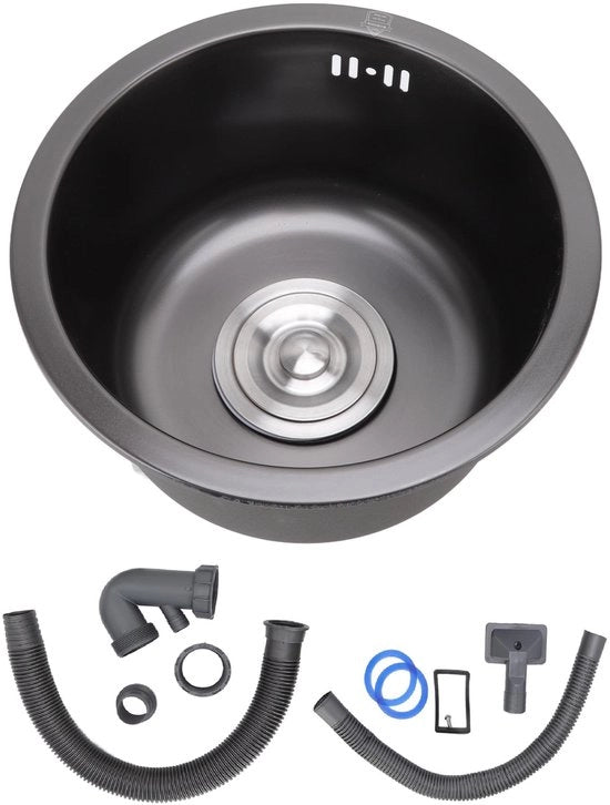 Mini Spazzola RVS per Piastra - Bordo Ronde - Cucina - Nera - Unico Lavello - Asciugamani - Diametro Esterno 29,8 cm