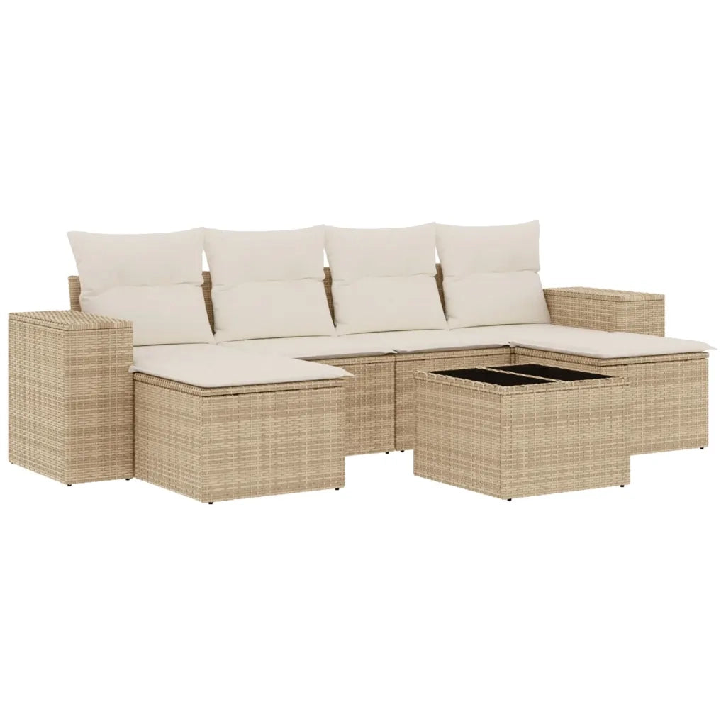 Set Divani da Giardino 7 pz con Cuscini Beige in Polyrattan