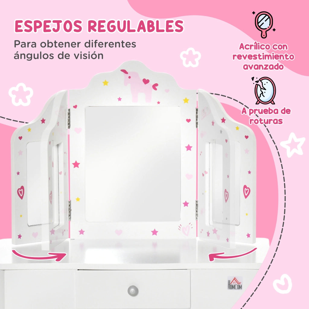 Tocador Bambini con Specchio e Cassetto ¨C zephmum ¨C Bianco