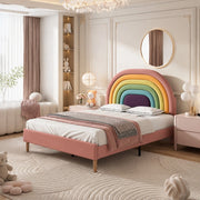 DESMIU Letto matrimoniale 140 × 200 cm 2 posti con testiera regolabile, senza materasso, in velluto, rosa