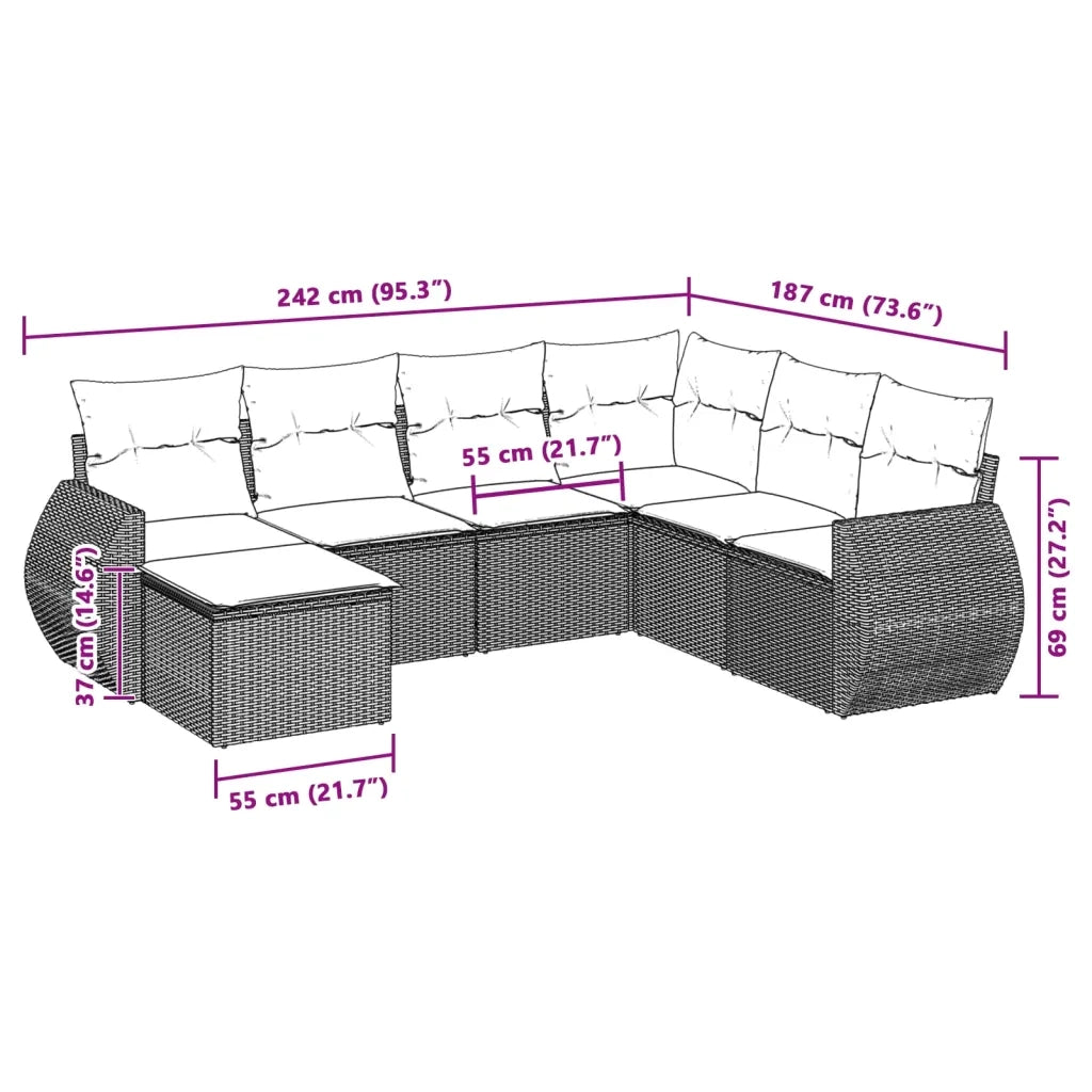 Set Divani da Giardino 7pz con Cuscini Grigio Chiaro Polyrattan 3221701