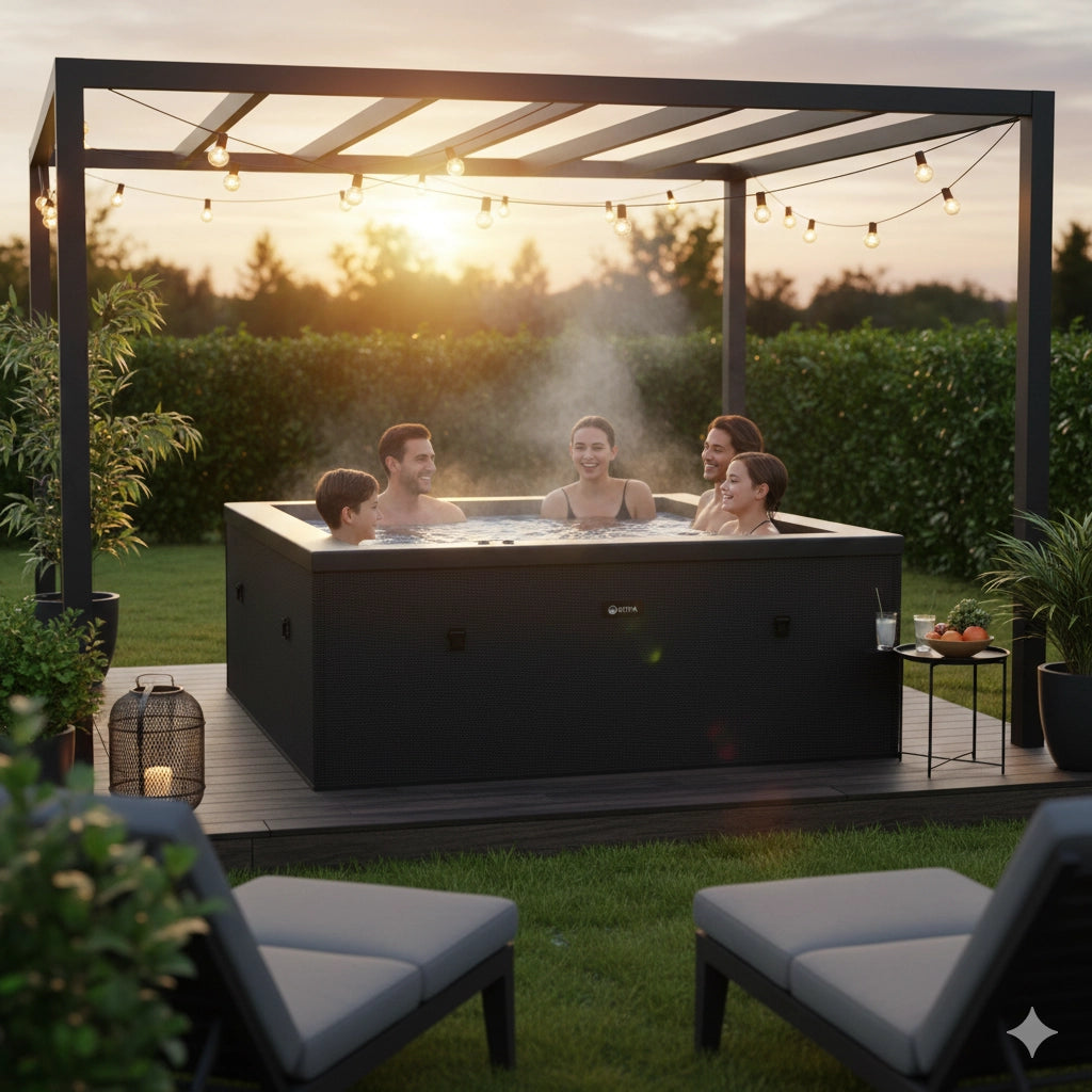 Piscina Spa Vasca Semi-Rigida 180x180x70 cm 6 Posti Riscaldamento Integrato Struttura in Schiuma NetSpa Celestia Nero