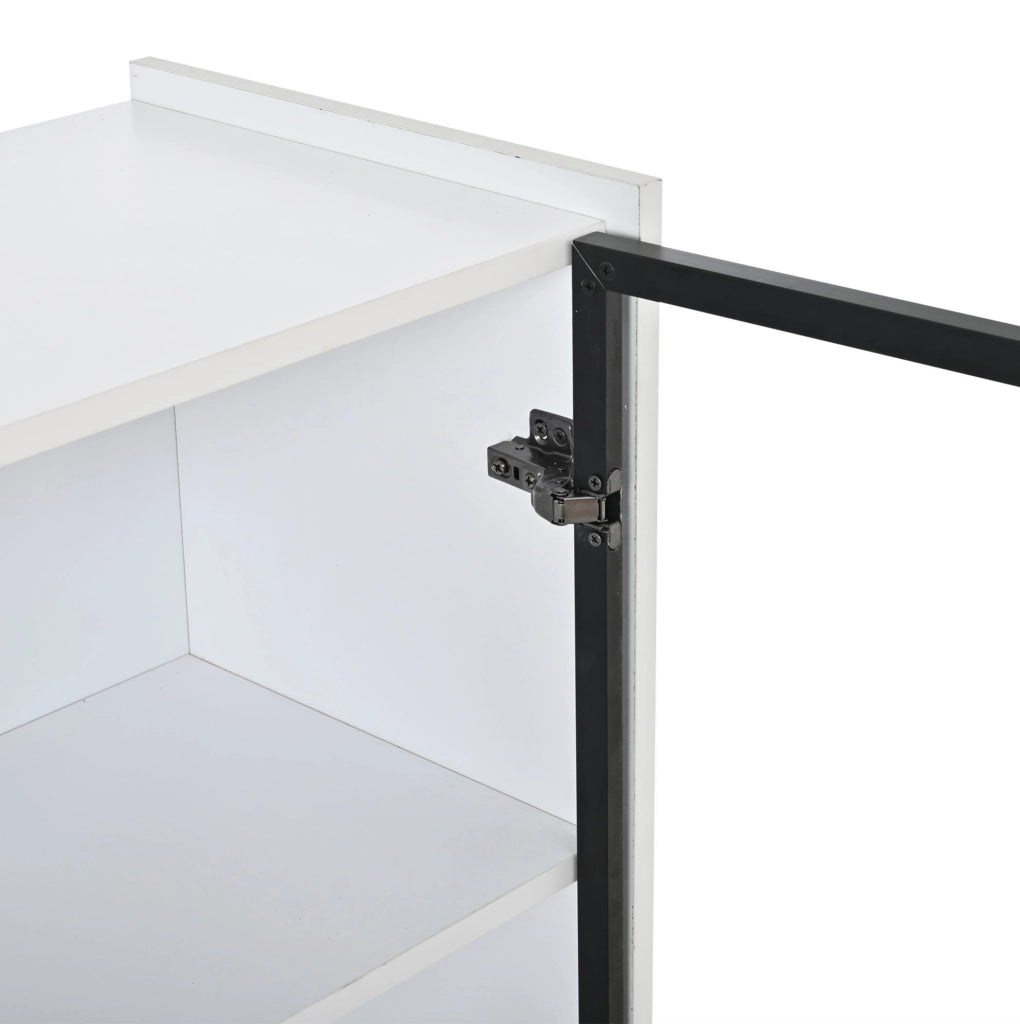 Vetrina 120x80x35 cm con illuminazione LED e ante in vetro; pannello truciolare bianco