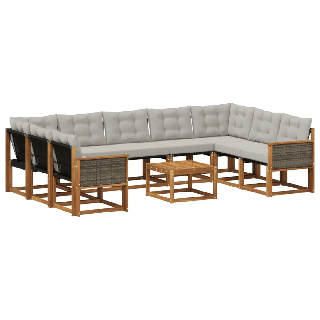 Set di divani da esterno 10 pz Naturale e Grigio chiaro 3382219