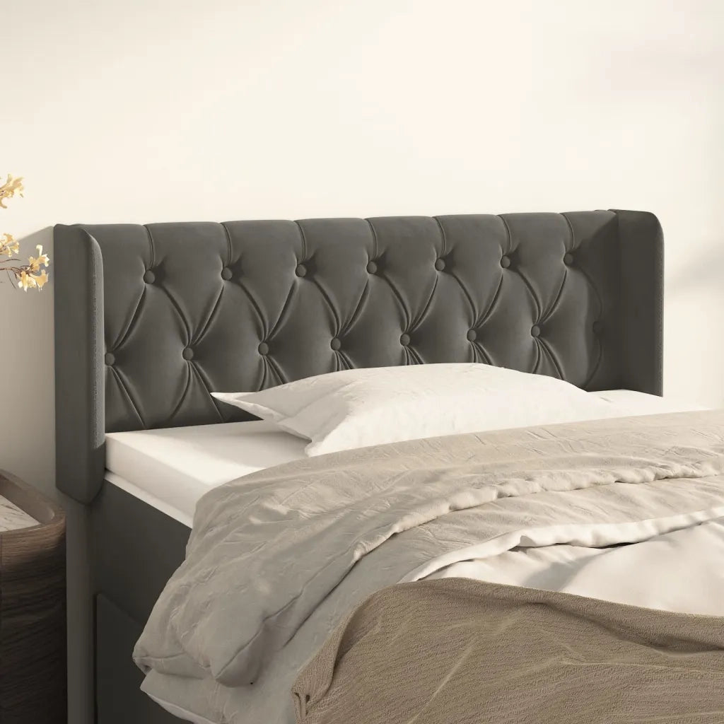 Testiera | Testata ad Orecchio Grigio Scuro 103x16x78/88 cm in Velluto