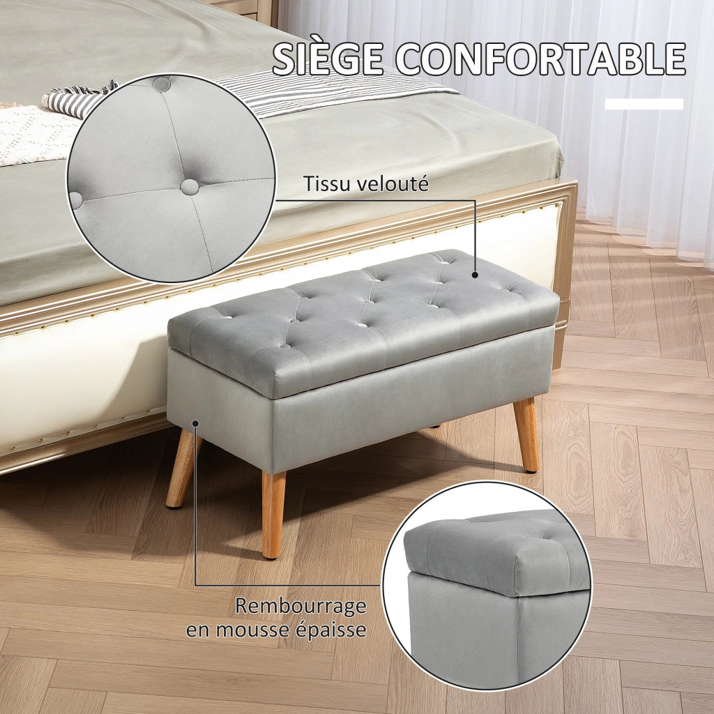 Cassettiera in tessuto effetto velluto con piedi in legno ¨C zephmum ¨C grigio 80x35x42 cm