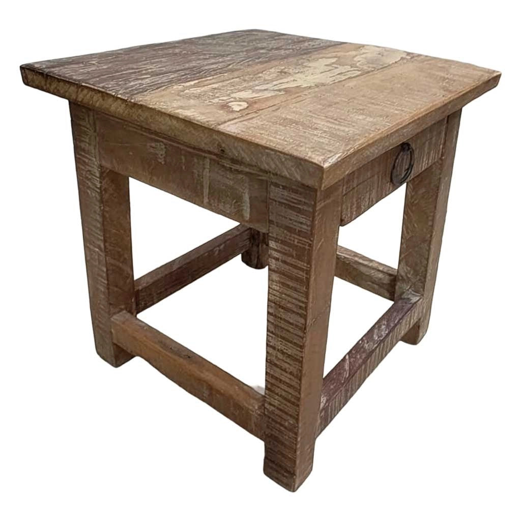Sgabello con cassetto in legno con finitura artigianale marrone 25x25x29 h cm
