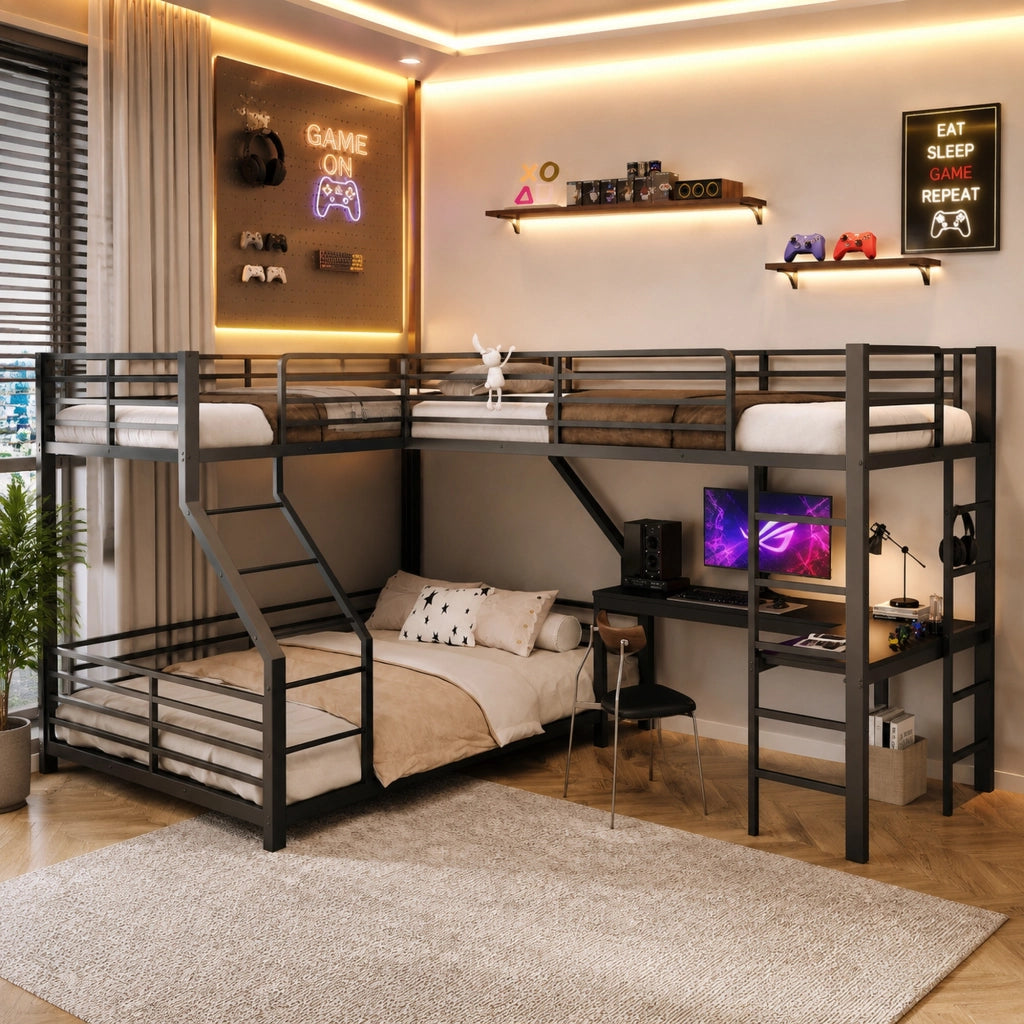 letto a castello metallo mdf nero 298 x 204.5 x 175 cm