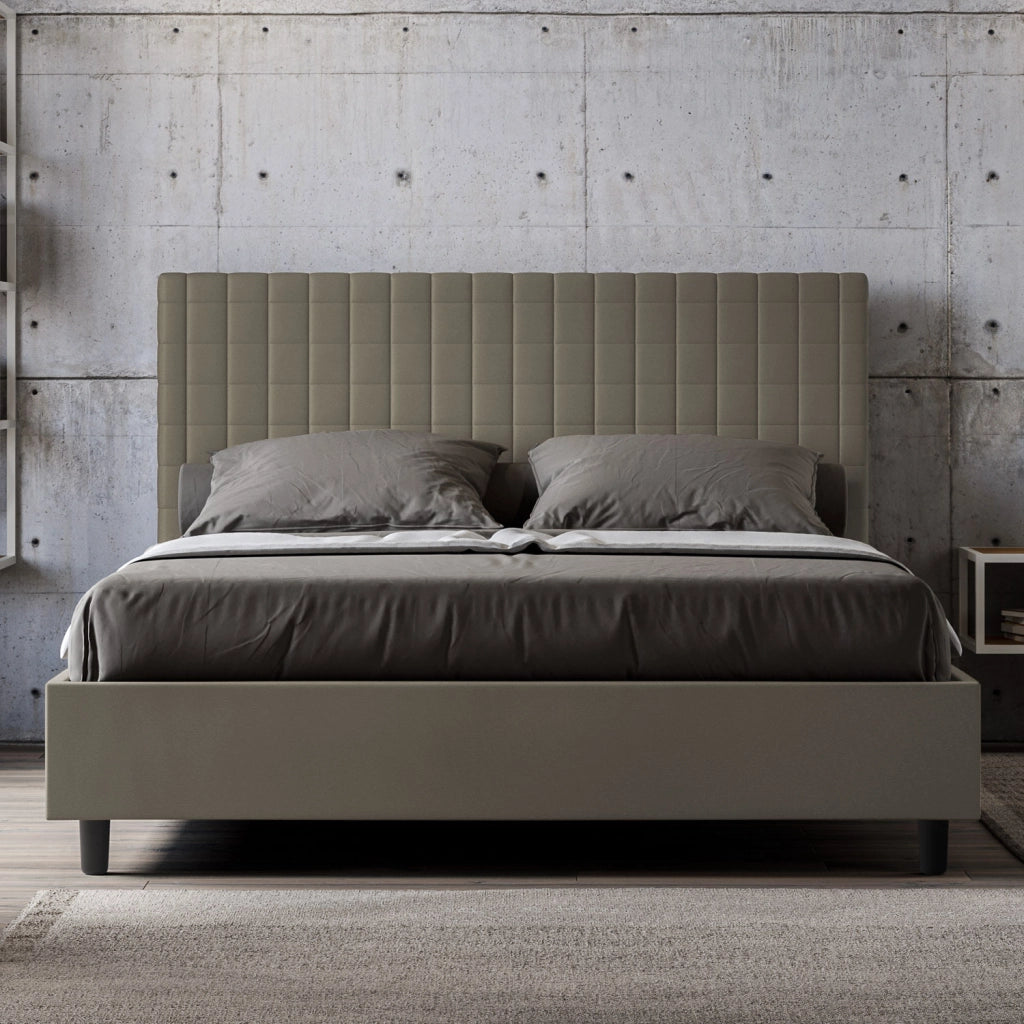 BS COM Letto queen size con rete imbottito 150x210 similpelle cappuccino