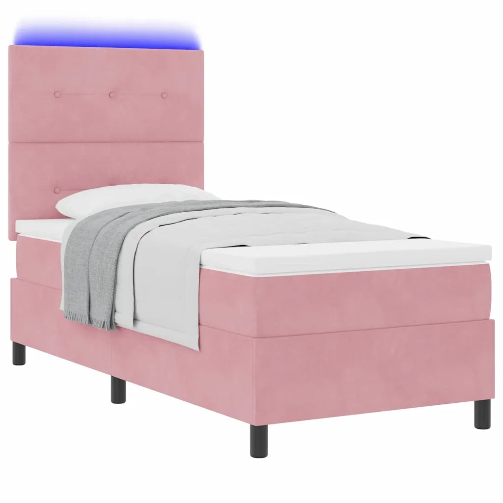 Letto a Sorgente LED con materasso Rosa 100 x 200 cm Tessuto