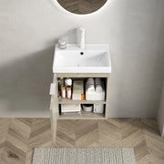 Mobile bagno sospeso - Xylo - 42 cm - Bianco - Lavabo ceramica, ante doppie