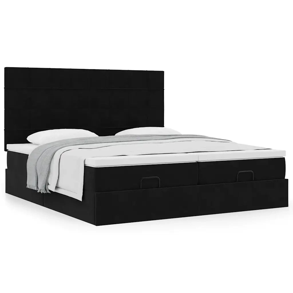 Struttura Letto Pouf con Materassi Nero 200x200 cm Velluto 3313780